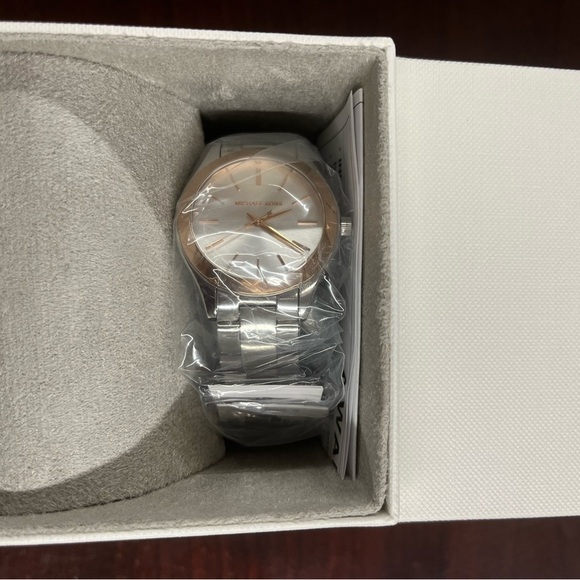 Michael Kors Women’s Mini Slim Runway Two-Tone Watch Silver and Rose - Picture 1 of 7